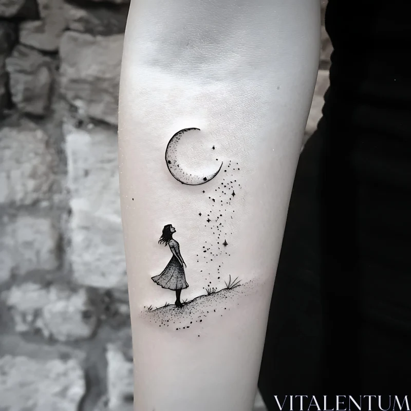 AI ART Elegant Moon and Woman Silhouette Tattoo