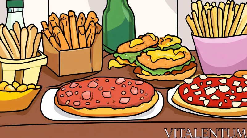 Variety of Fast Food Items Illustration AI Image