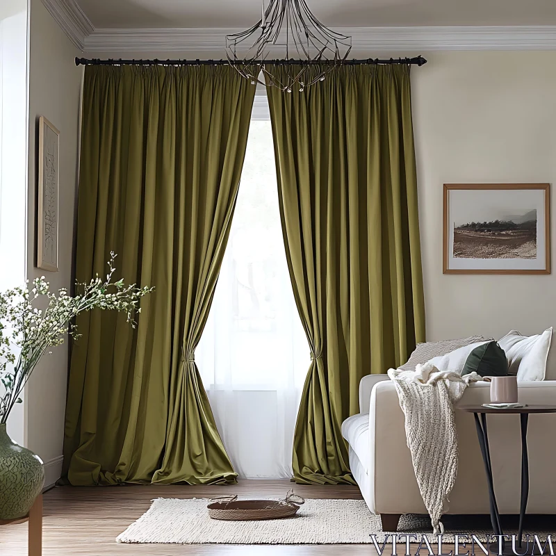 Stylish Olive Curtains Home Interior AI Image