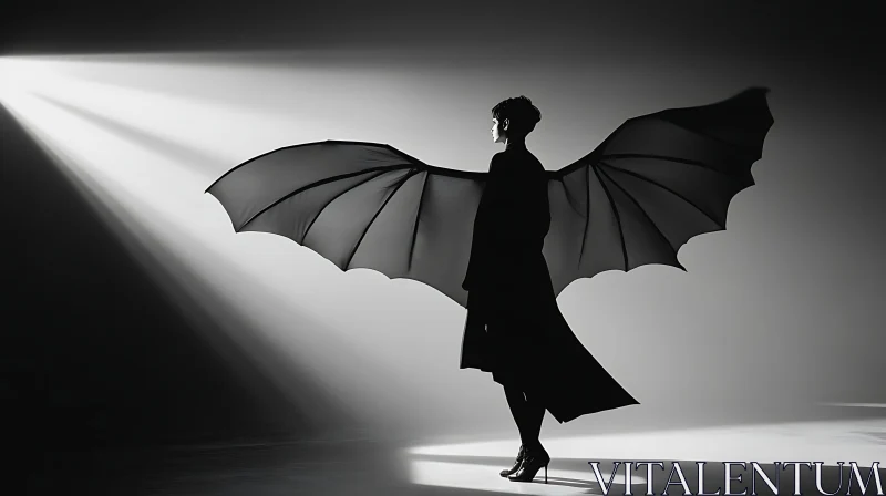 Monochrome Winged Silhouette Art AI Image