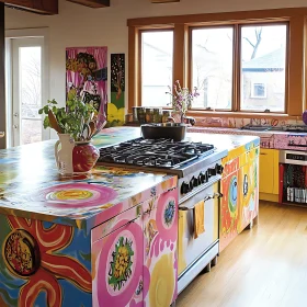 Colorful Kitchen Island with Unique Design