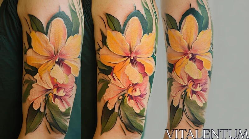 Vivid Yellow and Orange Flower Tattoo AI Image