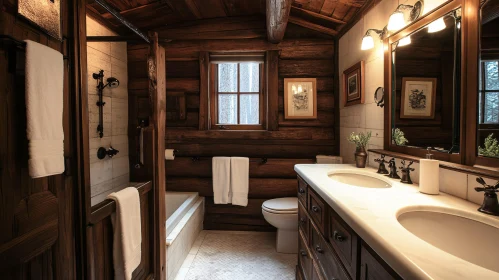 Cozy Wooden Bathroom with Marble Accents