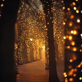 Golden Lit Trees Along Quiet Path