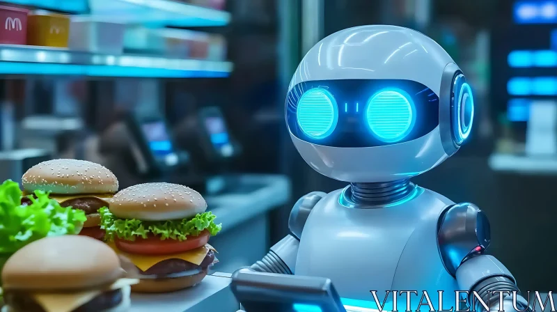 AI ART Futuristic Robot Chef with Burgers