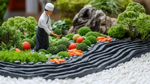 Whimsical Vegetable Garden with Miniature Chef