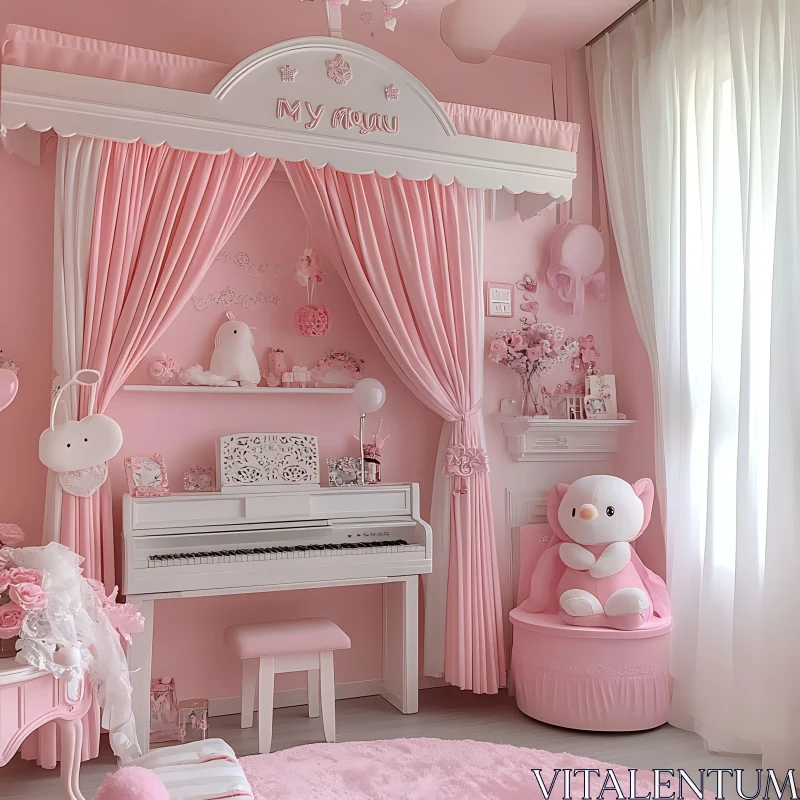 AI ART Whimsical Pink Interior with Piano