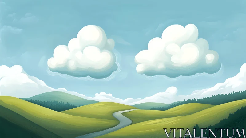 AI ART Rolling Hills Landscape with Clouds