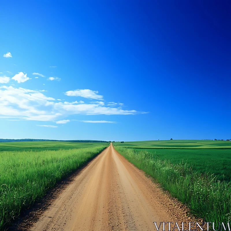 AI ART Green Field Road Under Blue Sky