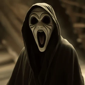 Hooded Figure with Scream Mask