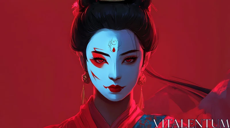 Split Face Woman with Red Makeup AI Image