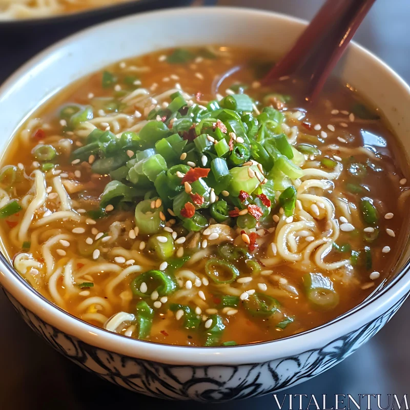 Savory Ramen Soup with Scallions and Sesame AI Image