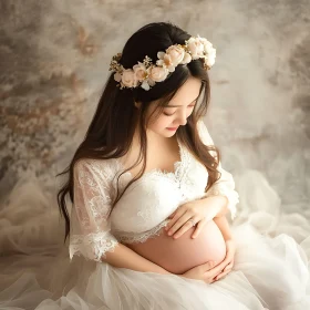 Serene Expectation: A Mother's Gentle Embrace