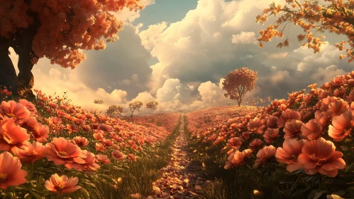 Tranquil Bloom: A Field of Orange Flowers