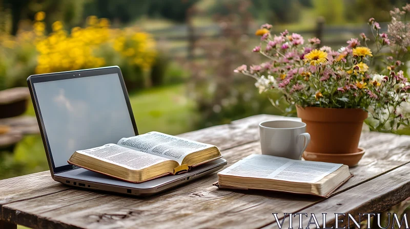 Aesthetic Still Life with Laptop and Book AI Image