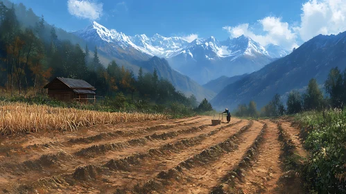 Cultivated Field with Mountain View