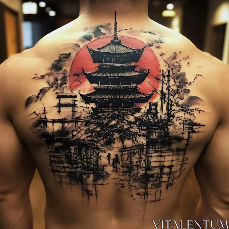 Intricate Japanese Temple Tattoo Design AI Image