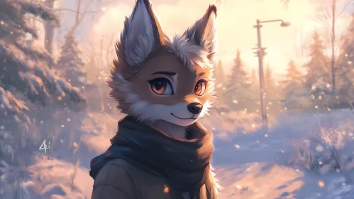 Winter Fox Portrait in Snowy Scene