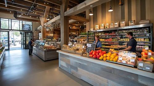 Grocery Store Interior with Fresh Fruits and Vegetables