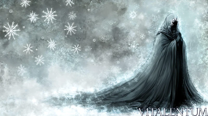 AI ART Mystic Figure in Winter Snowfall