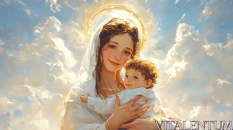 AI ART Serene Mother and Child with Halo