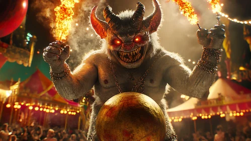 Grinning Demon with Fire Torches