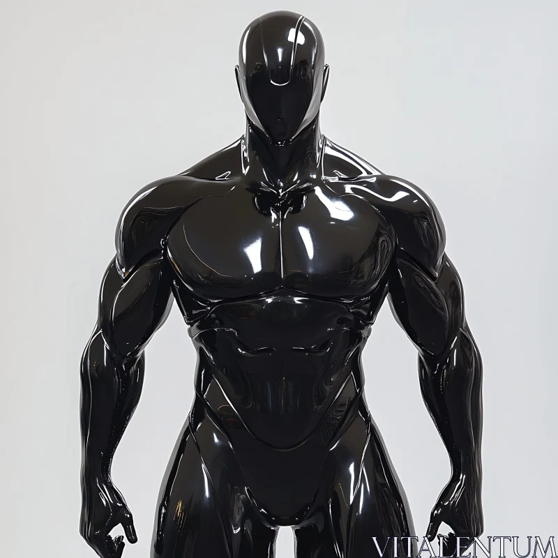 Sleek Black Cyborg with Glossy Finish AI Image