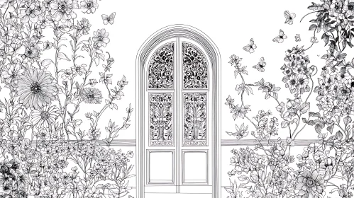 Arched Doorway with Flowers and Butterflies