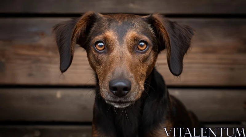 Captivating Dog Image with Intense Gaze and Wooden Background AI Image