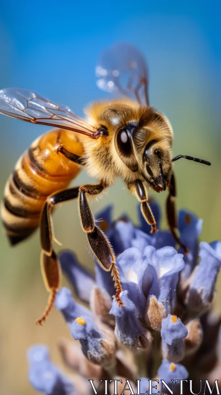 Close-Up of Honeybee on Blue Flower: A Nature's Masterpiece AI Image