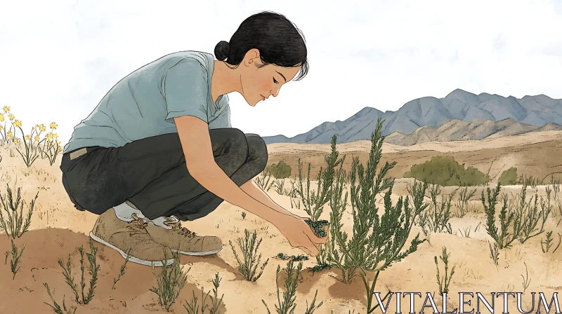 Desert Gardener: A Woman and Her Plants AI Image