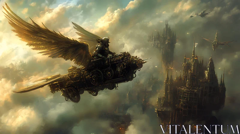 AI ART Winged Steampunk Machine in Cloudy Sky