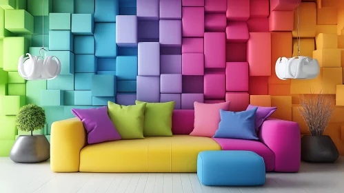 Rainbow Cube Interior with Colorful Couch