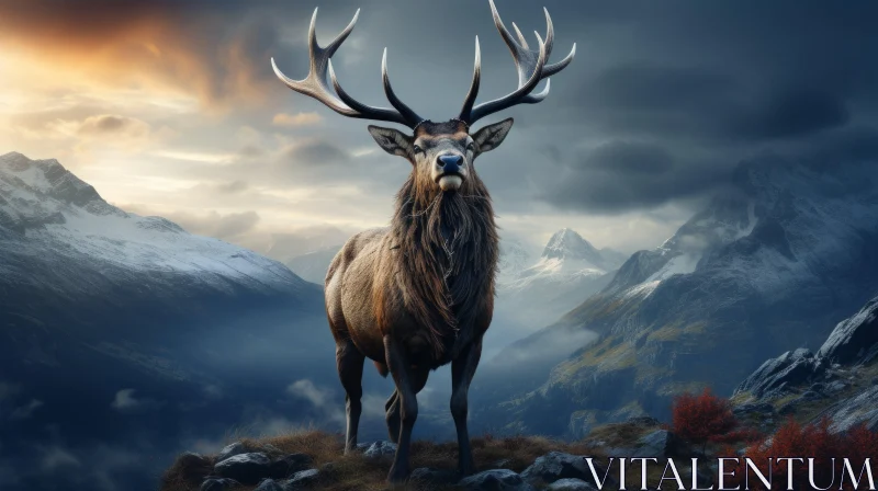 Majestic Stag on Mountain: Realistic Depiction of Nature AI Image