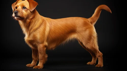 Red Terrier Dog on Black Background in Light Gold Tones