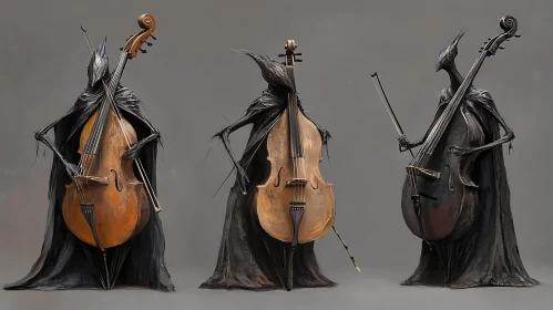 Cloaked Musicians with Cellos