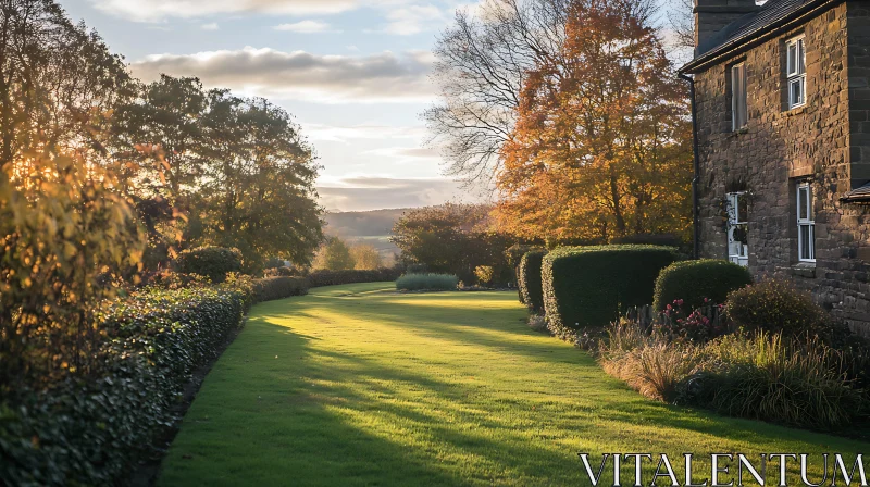 Sunlit Lawn and House AI Image