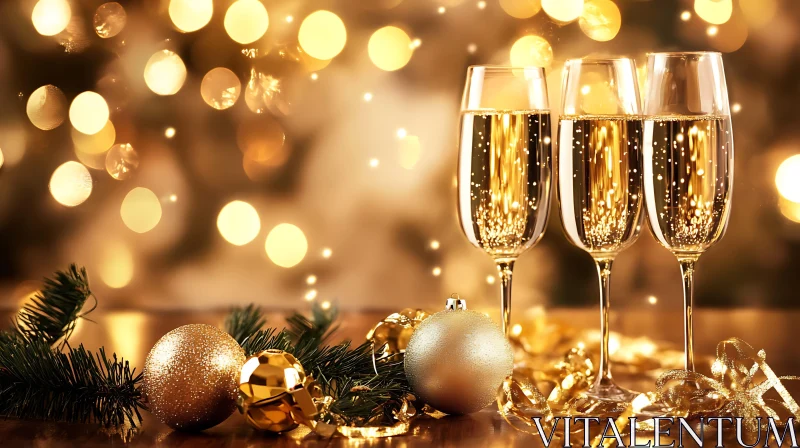 Holiday Champagne Celebration Still Life AI Image