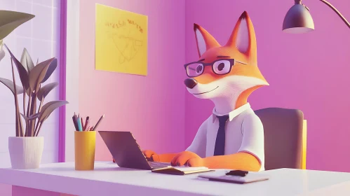 Cartoon Fox Office Worker