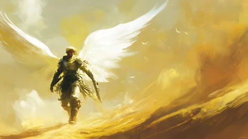 Winged Warrior Amidst Golden Hues