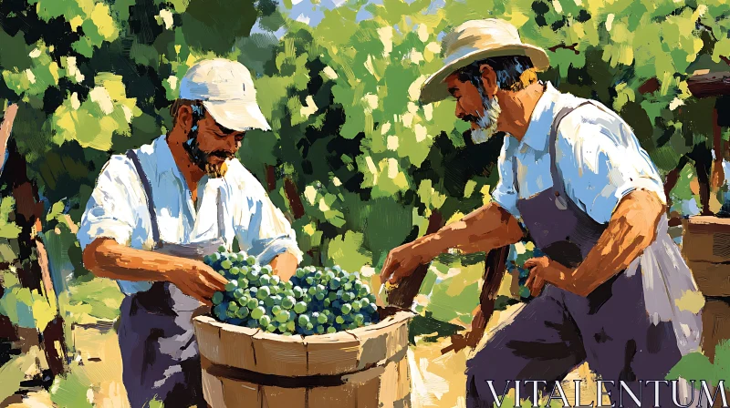 AI ART Farmers Harvesting Grapes in Vineyard