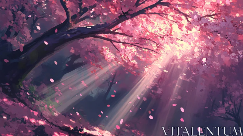 Cherry Blossom Forest Illumination AI Image