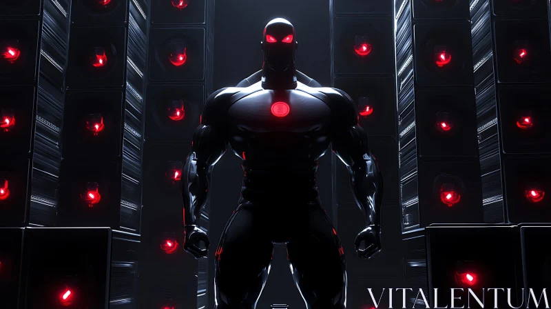 Futuristic Cyborg with Red Glowing Emblem AI Image