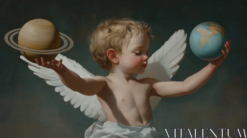 Angelic Child Holding Planets Artwork AI Image