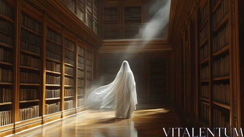 Mystic Figure in a Classic Library AI Image