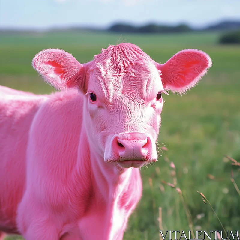 Surreal Pink Cow Portrait AI Image