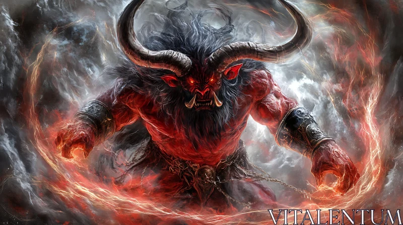 AI ART Red-Skinned Demon with Horns