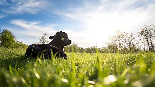 Peaceful Cow in Green Field