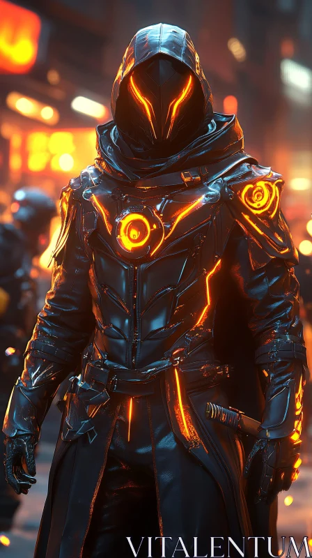 Urban Cyberpunk Warrior with Glowing Details AI Image