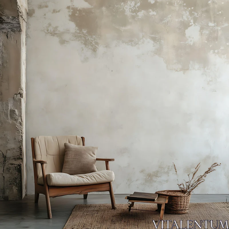 AI ART Minimalist Room with Armchair and Book